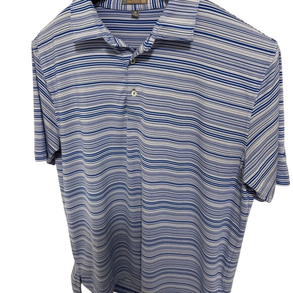 Peter Millar Summer Comfort Golf Polo Shirt Size XL Striped Golf Logo Blue - Picture 2 of 7